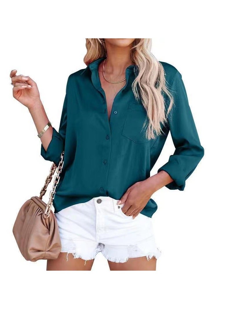 Shougu New Satin Long Sleeved V-neck Business Shirt - Image 1