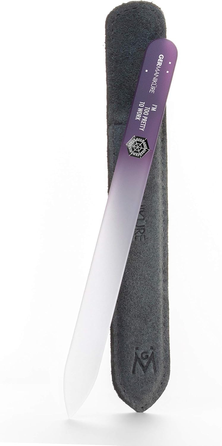 GERMANIKURE Glass Nail File in Suede Sleeve - I'm Too Pretty to Work - Professional Crystal Nail File for Natural Nails - Ideal Manicure & Pedicure Tool for Smooth, Easy Shaping - Nail Care Gift All-round well-engineered practical build - Image 1