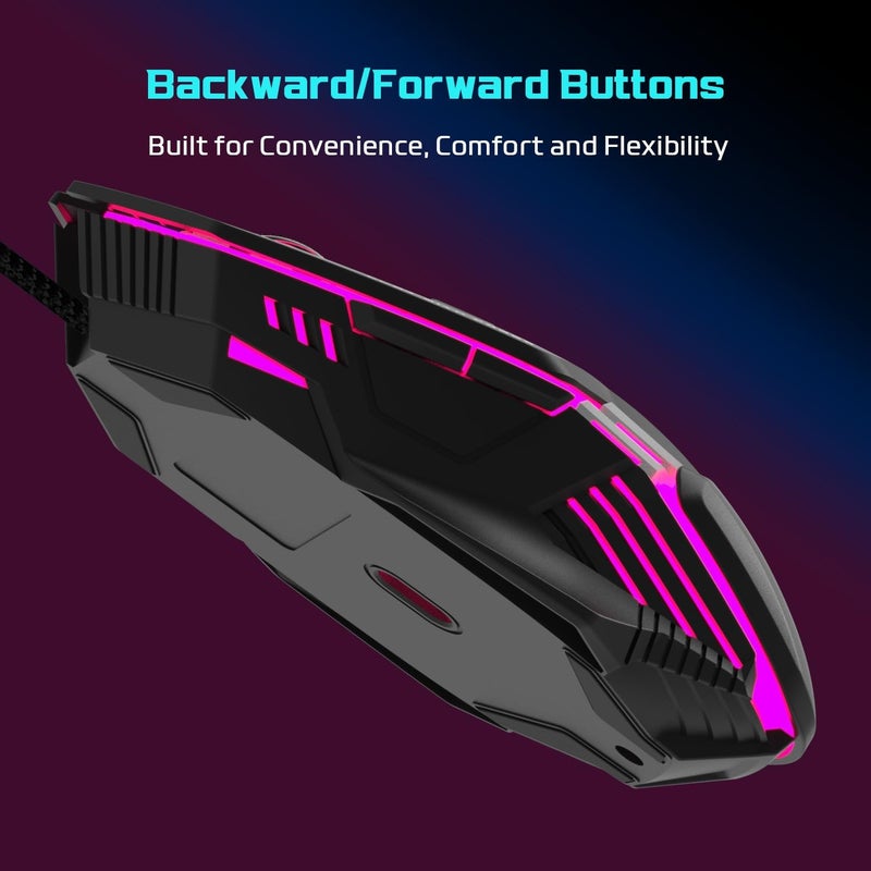 EvoFox Spectre USB Wired Gaming Mouse with Upto 3600 DPI Gaming Sensor | 6 Buttons Design | Upto 7 Million Clicks | 7 Colours Rainbow Lighting with Breathing Effect | 1.5m Braided Cable (Black) - Image 4