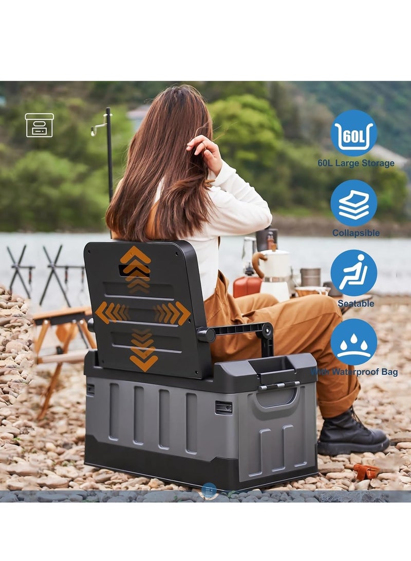 Manful Outdoor Large Trunk Storage Box with Lid for Outdoor 60L, Seatable Camping Organizer with Waterproof Bag, Multifunctional Collapsible Camping Storage Box for Outdoor Picnic, Car, Clothes - Image 2