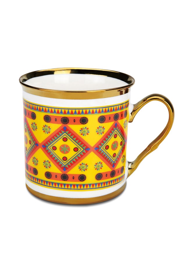 AL SANIDI Najdi Porcelain tea and coffee mug, Coffee cup for trips and travel, Yellow, 330 ml  - Image 1