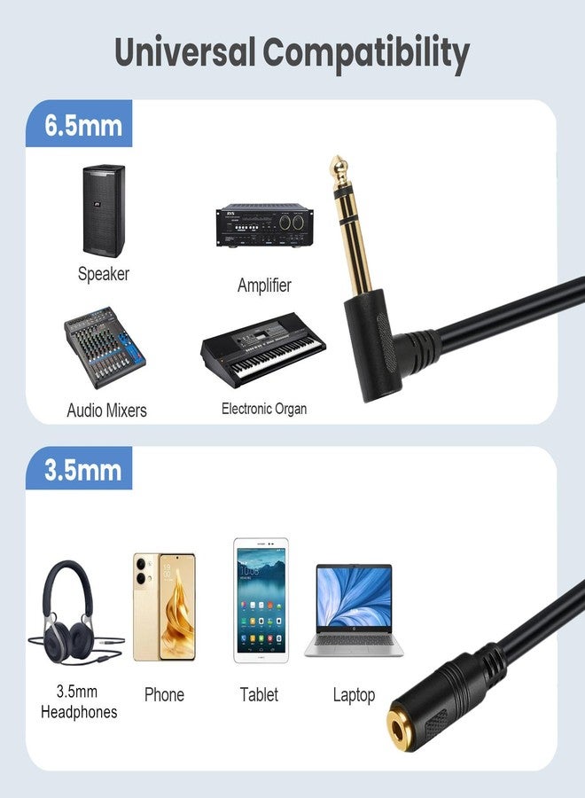 Seadream 3.5mm Female to 6.35mm Angle Male Audio Adapter Cable, Right Angle 1/4 Inch TRS to 3.5mm Adapter Cord Gold-Plated Connectors 30cm - Image 3