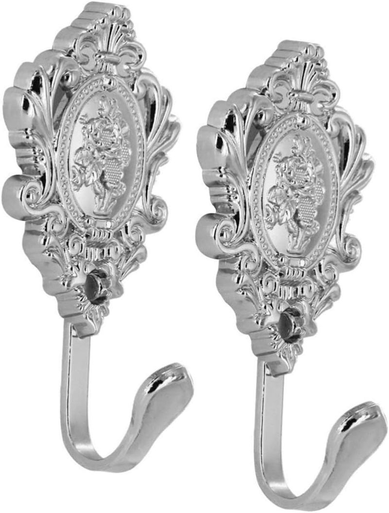 QZibeva QZibeva 2 Piece Shiny Silver Curtain Buckle Wall Hooks Coat Hangers Drapery Tiebacks Decorative Hooks - Image 2