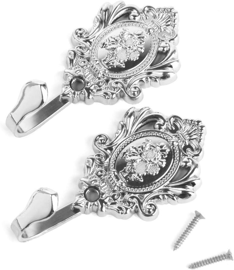 QZibeva QZibeva 2 Piece Shiny Silver Curtain Buckle Wall Hooks Coat Hangers Drapery Tiebacks Decorative Hooks - Image 1
