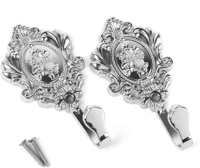 QZibeva QZibeva 2 Piece Shiny Silver Curtain Buckle Wall Hooks Coat Hangers Drapery Tiebacks Decorative Hooks - Image 4