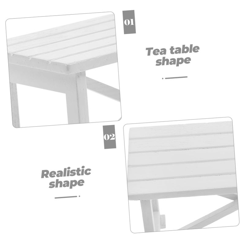 Mini Dollhouse Dining Table Modern Light Gray Wooden Furniture for Yard Patio Decoration - Image 4