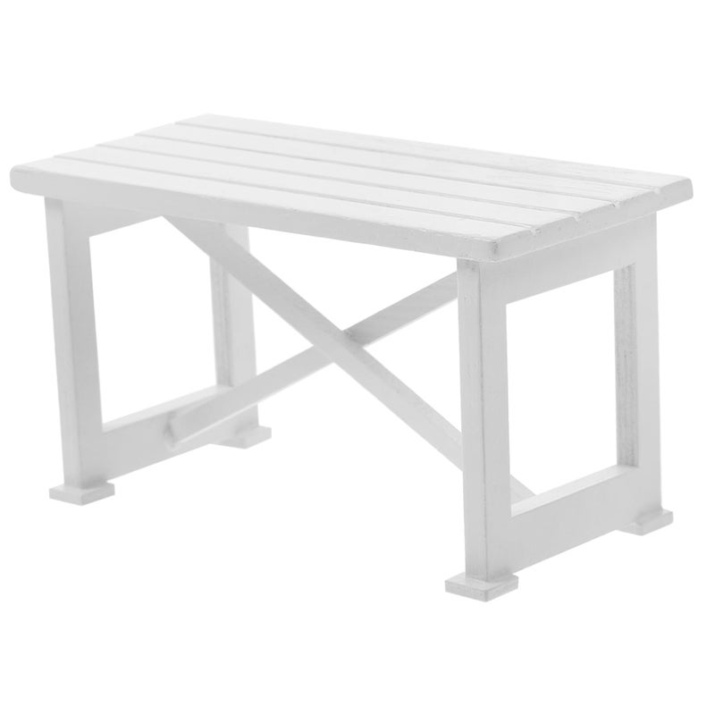 Mini Dollhouse Dining Table Modern Light Gray Wooden Furniture for Yard Patio Decoration - Image 2