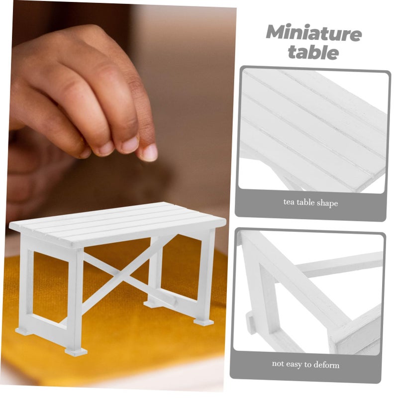 Mini Dollhouse Dining Table Modern Light Gray Wooden Furniture for Yard Patio Decoration - Image 5