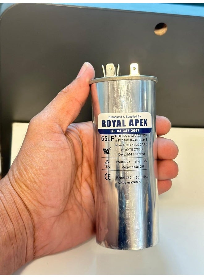 Royal Apex Burst Proof 2 Pin Round Capacitor with Aluminium Housing for AC, Motor Compressor etc | EN60252 CES2 RoHS Standards | Made in India (2 PIN 65MFD (65µF)) - Image 2