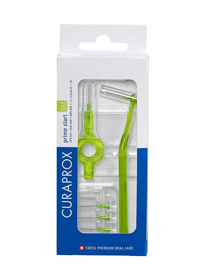 CURAPROX CPS 011 Prime Start Interdental Brush Kit, Lime Green - 5 x 1,1mm - 5,0mm Interdental Brushes + 2 Interdental Toothbrush Holders - Image 1