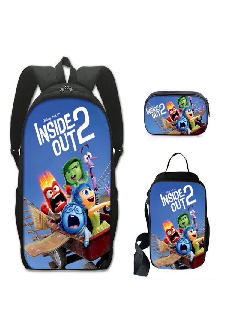INSIDE OUT 2 Children Backpack Schoolbag Teen Student School Book bag with Lunch Box Pen Case 3 in 1 for Kids