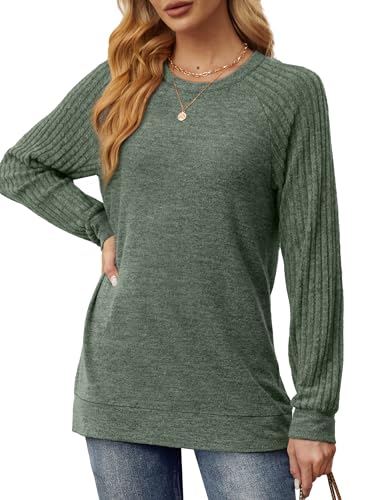 Saloogoe Womens Sweaters Long Sleeve Shirts Loose Fit Tunic Tops Dressy Ladies Business Casual Outfits 2025 Trendy Green L - Image 2