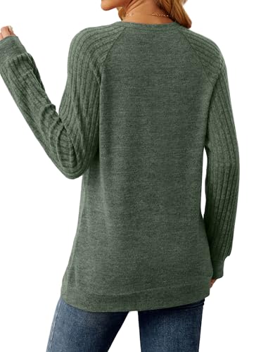 Saloogoe Womens Sweaters Long Sleeve Shirts Loose Fit Tunic Tops Dressy Ladies Business Casual Outfits 2025 Trendy Green L - Image 4
