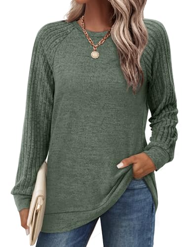 Saloogoe Womens Sweaters Long Sleeve Shirts Loose Fit Tunic Tops Dressy Ladies Business Casual Outfits 2025 Trendy Green L - Image 5