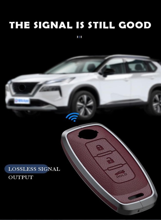TECART for Nissan 5 Button Metal Key Fob Cover Compatible with Nissan Pathfinder Rogue Leather Key case Shell Cover Brown - Image 5