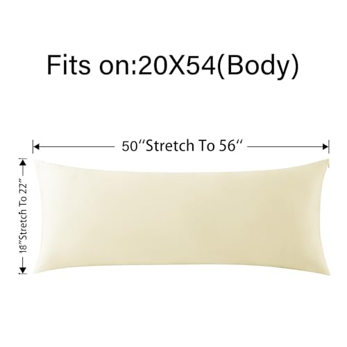 WhatsBedding Body Pillow Cover Cooling Fabric, Long Pillowcase Breathable & Skin-Friendly, Zipper Closure - Beige (20x54 inch) - Image 2