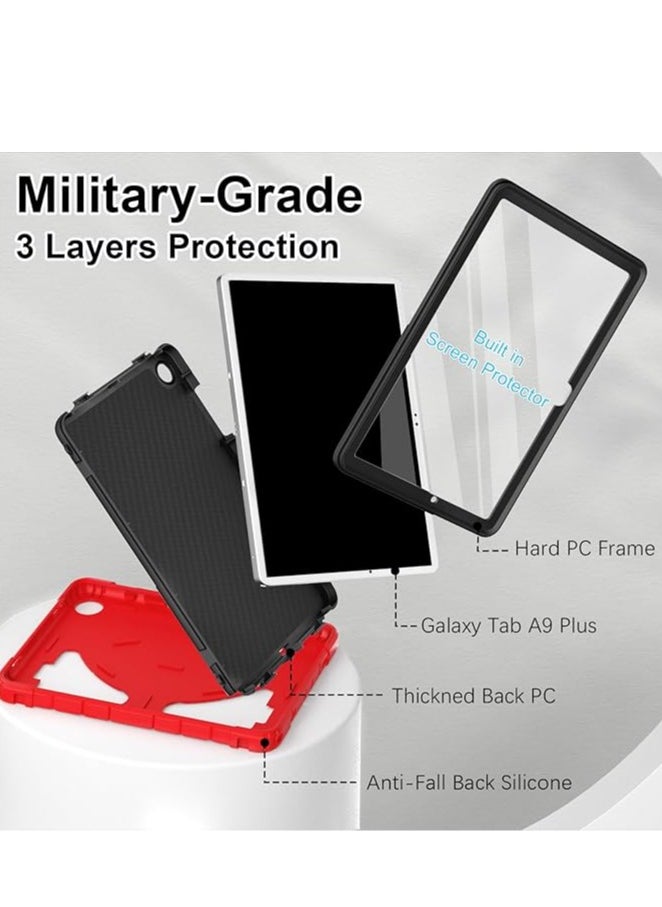 Case for Galaxy Tab A9 Plus Case Samsung Galaxy Tab A9 Plus Case Samsung Tab A9 Plus 11 Cases for Kids With Screen Protector Stand Thickned Cornor Shockproof Samsung Tab A9+ Case 11 Inch, Red Black