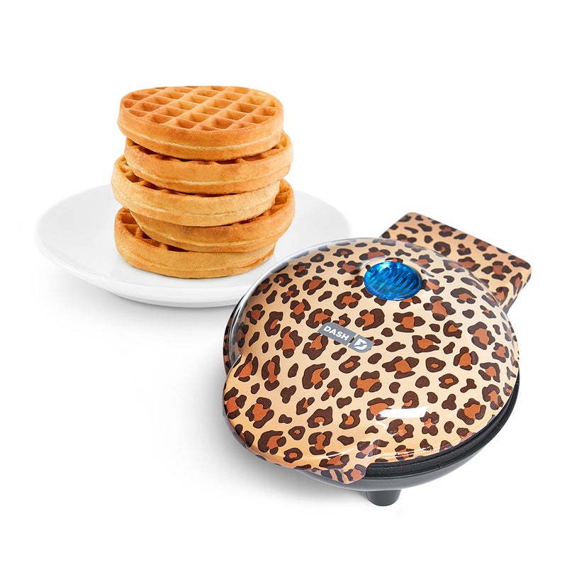 Dash DASH Mini Maker for Individual Waffles Hash Browns Keto Chaffles with Easy to Clean NonStick Surfaces 4 Inch Orange Leopard 