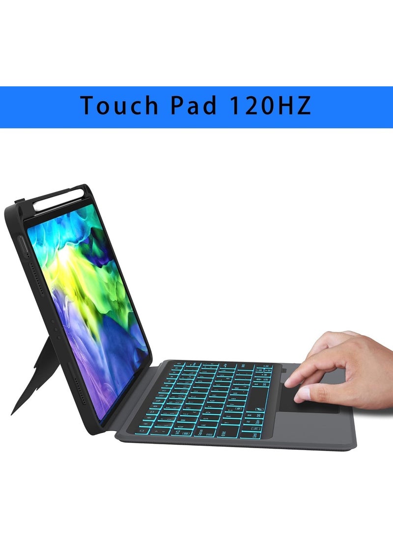 Muzz - iPad Air 11 inch (M2) 2024 & iPad Pro 11 inch 4/3/2/1st Generation & iPad Air 5/4 10.9 Inch Case with Keyboard: Detachable Touchpad Keyboard with 7 Color Lighting - QWERTZ Layout Arabic And English - Image 1