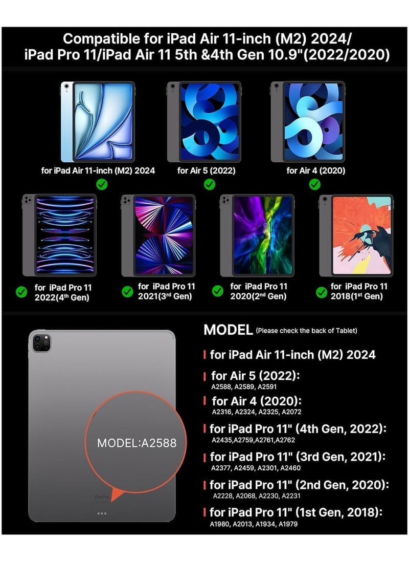 Muzz - iPad Air 11 inch (M2) 2024 & iPad Pro 11 inch 4/3/2/1st Generation & iPad Air 5/4 10.9 Inch Case with Keyboard: Detachable Touchpad Keyboard with 7 Color Lighting - QWERTZ Layout Arabic And English - Image 1