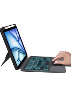 iPad Air 11 inch (M2) 2024 & iPad Pro 11 inch 4/3/2/1st Generation & iPad Air 5/4 10.9 Inch Case with Keyboard: Detachable Touchpad Keyboard with 7 Color Lighting - QWERTZ Layout Arabic And English