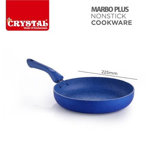 Crystal Marbo Plus Induction Bottom Nonstick Taper Fry Pan | 225 mm | Thickness: 3mm | 5 Layer Coating | Metal Spoon Friendly | Blue - Image 5