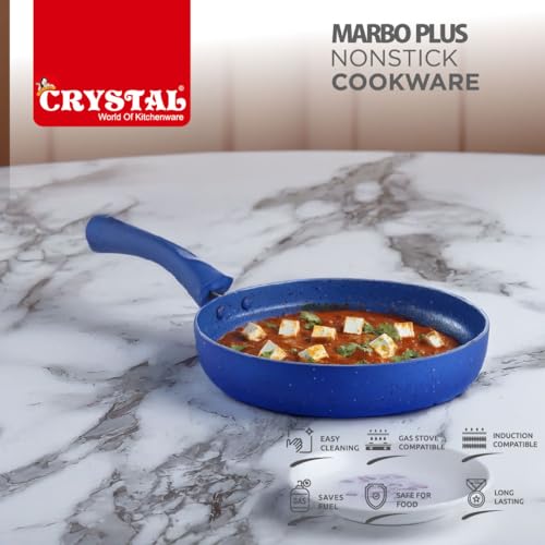 Crystal Marbo Plus Induction Bottom Nonstick Taper Fry Pan | 225 mm | Thickness: 3mm | 5 Layer Coating | Metal Spoon Friendly | Blue - Image 2