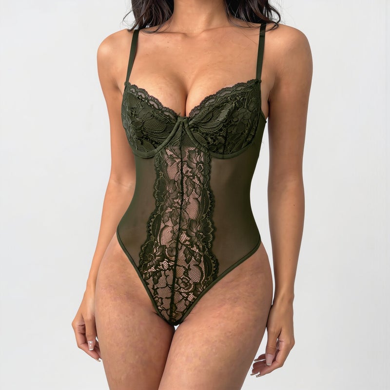 Slim Fit Lace Bodysuit for Women 20s 30s 40s All Age Friendly Lingerie XS Brown - Image 2