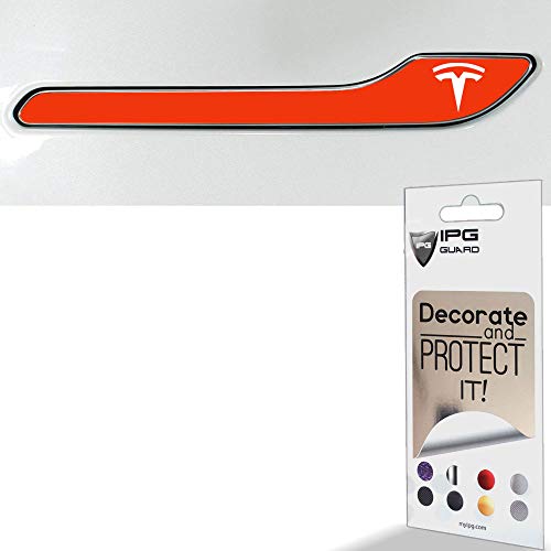 IPG for Tesla Model 3 / Model Y Door Handle Decal Sticker Wrap Kit (Set of 4) with Tesla Logo (Gloss Orange) - Image 2