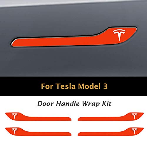 IPG for Tesla Model 3 / Model Y Door Handle Decal Sticker Wrap Kit (Set of 4) with Tesla Logo (Gloss Orange) - Image 3