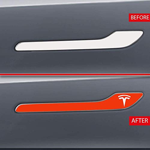 IPG for Tesla Model 3 / Model Y Door Handle Decal Sticker Wrap Kit (Set of 4) with Tesla Logo (Gloss Orange) - Image 4