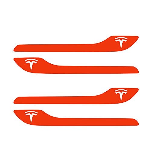 IPG for Tesla Model 3 / Model Y Door Handle Decal Sticker Wrap Kit (Set of 4) with Tesla Logo (Gloss Orange) - Image 1