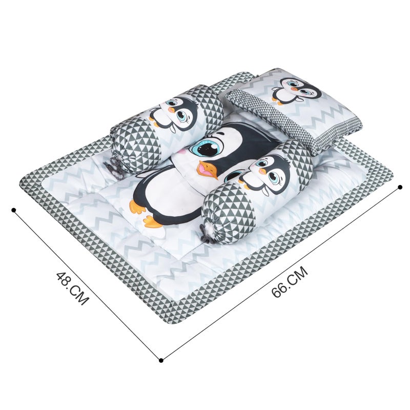 Remixon REMIXON Grey 3 Pillows & Rectangle Shape Penguine Print Cotton Baby Bed for 0-1 Year BB108  - Image 3