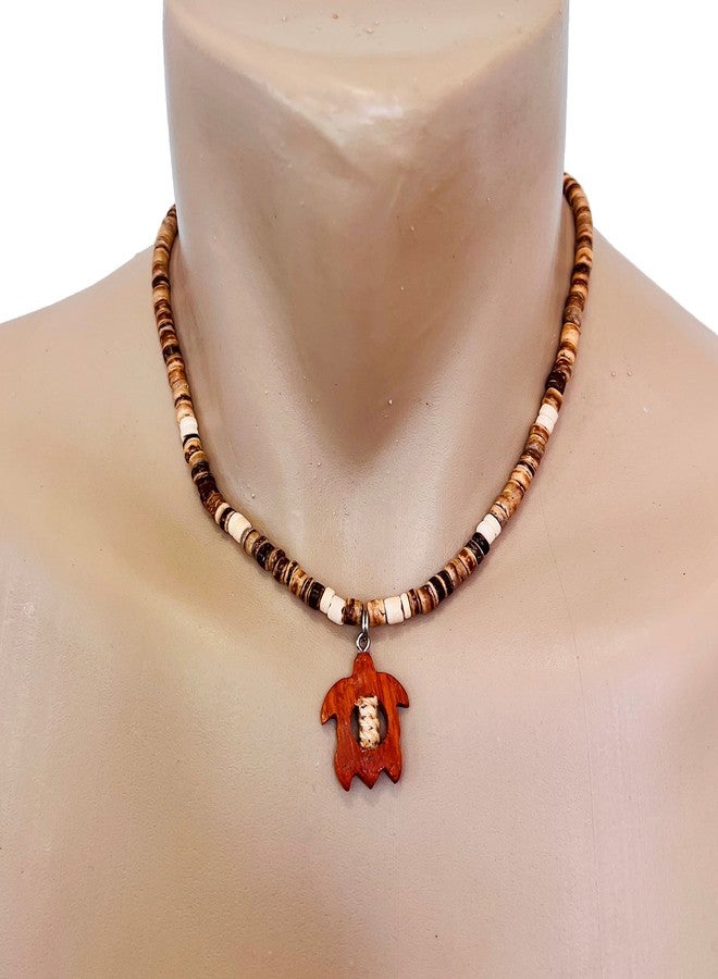 Zero Gravity Hawaii Turtle Light Brown Coconut Shell Koa Wood Pendant Coconut Bead Necklace 18 Inches - Image 2