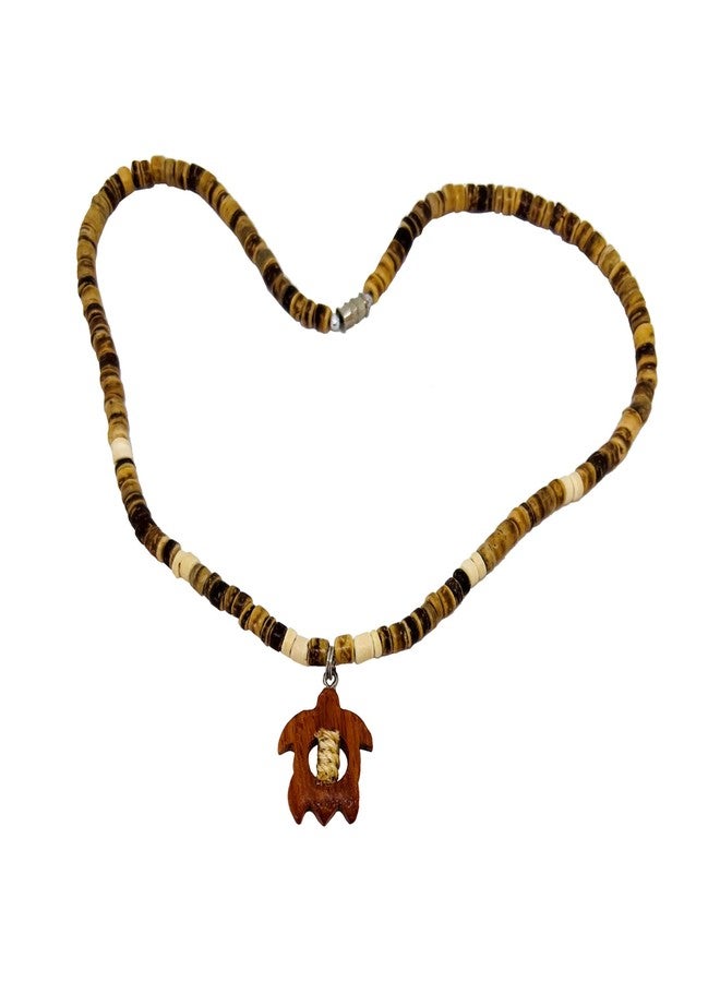 Zero Gravity Hawaii Turtle Light Brown Coconut Shell Koa Wood Pendant Coconut Bead Necklace 18 Inches - Image 1