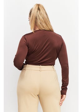 As You Women Crew Neck Long Sleeves Cut Out Top, Chocolate Brown  - Image 4