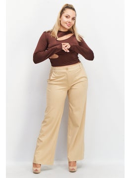 As You Women Crew Neck Long Sleeves Cut Out Top, Chocolate Brown  - Image 3