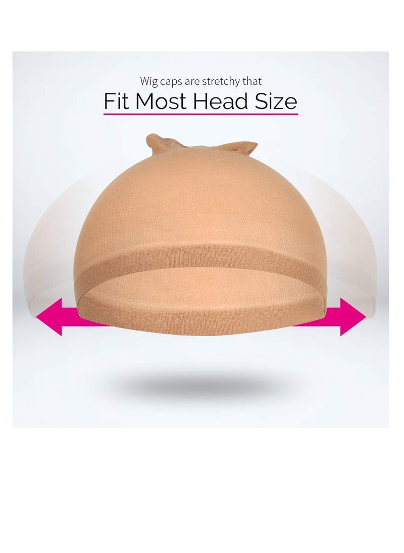 Excefore - Stocking Wig Cap, Nude Stretch Nylon Wig Cap, Suitable For Ladies (4 PCS, Light Brown) - Image 1