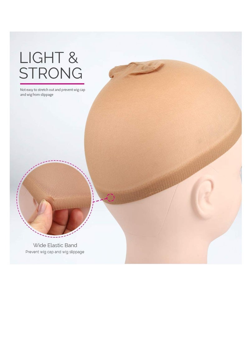 Excefore - Stocking Wig Cap, Nude Stretch Nylon Wig Cap, Suitable For Ladies (4 PCS, Light Brown) - Image 1