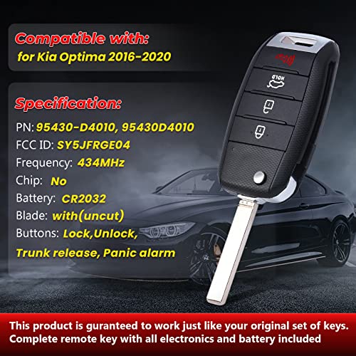 Aichiyu Flip Remote Key Fob for Kia Optima 2016 2017 2018 2019 2020 FCC ID: SY5JFRGE04 P/N: 95430-D4010 4 Buttons 434Mhz Car Remote Control Transmitter - Image 3