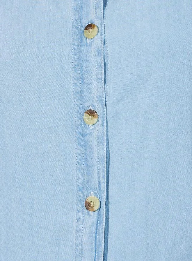 Styli Solid Denim Extended Sleeves Shirt