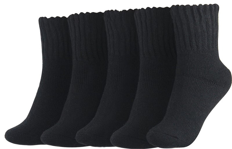 BenSorts Women Winter Warm Boots Socks Solid Wool Comfy Cozy Crew Socks 5 Pairs Pack Black - Image 1
