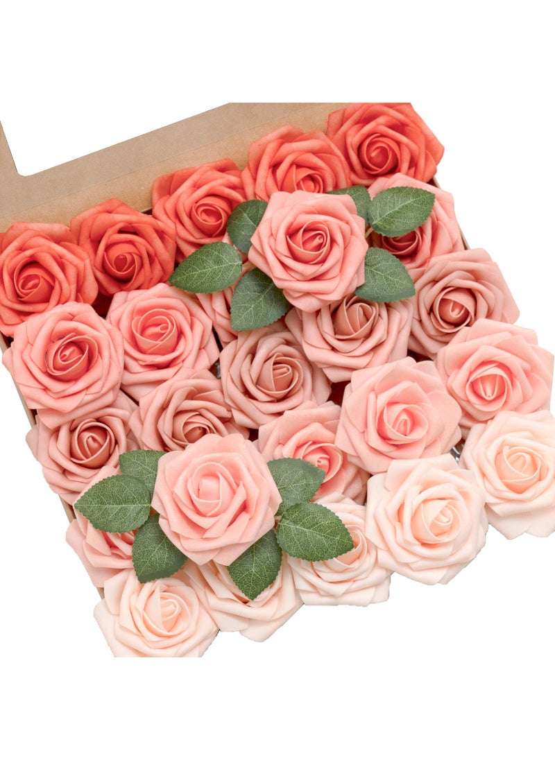 Ling's moment Ling's Moment Artificial Flowers  25Pcs 3"" Roses Peach Coral Shades  Realistic DIY Foam Floral Decor for Wedding Bouquets/Centerpieces  Outdoor Party Backdrops  Room/Table  and Garden/Pot Decorations  - Image 1