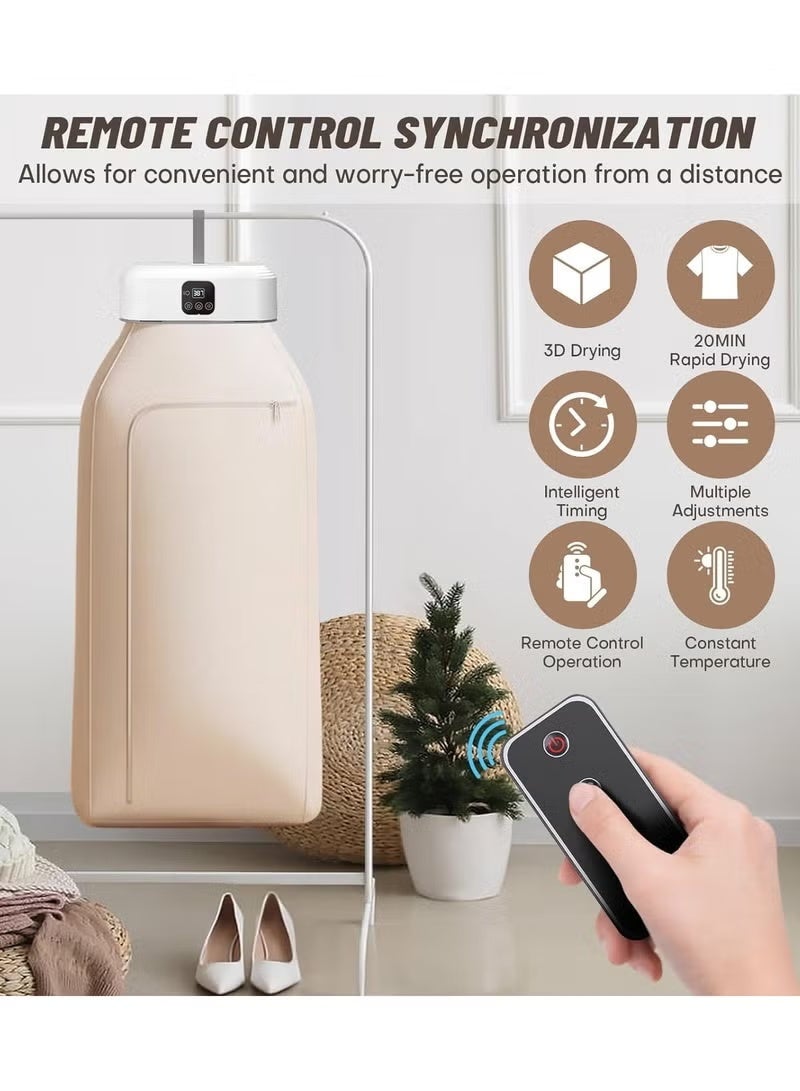 دينكس مجفف ملابس كهربائي محمول قابل للطي والتمدد، بسعة كبيرة، مزود بحقيبة تجفيف وخاصية ضبط الوقت. - Image 4