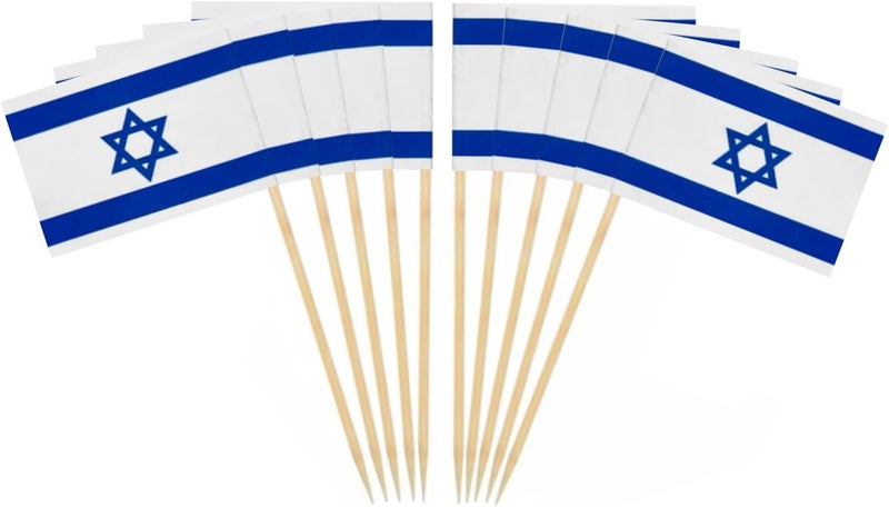 JAVD CYPS 100 Pcs Israel Flag Israelis Toothpick Flags, Small Mini Stick Cupcake Toppers Israelis Flags,Country Picks Party Decoration Celebration Cocktail Food Bar Cake Flags - Image 1