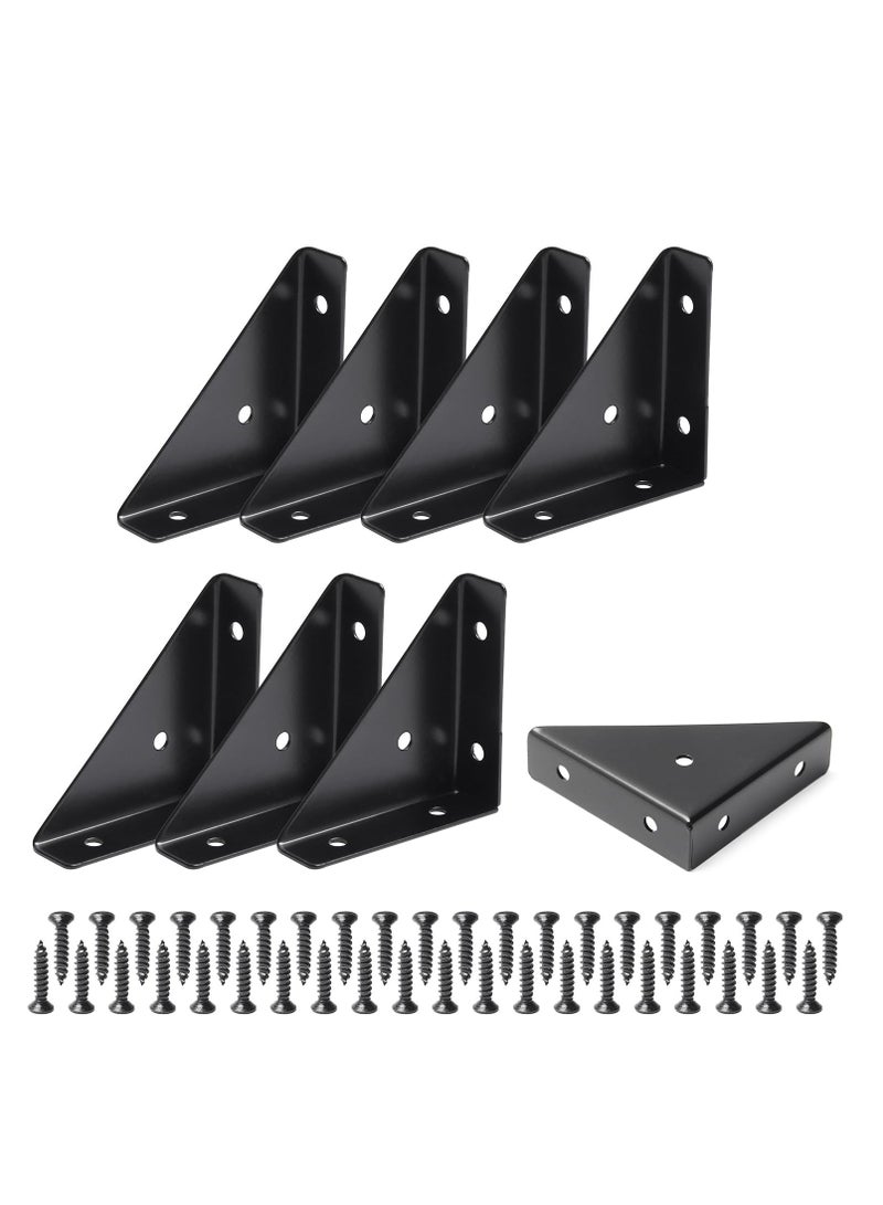 Heavy Duty Corner Brackets 8 Pcs Black Metal Triangle Shelf Connectors with Screws Ideal for Wood Bed Edge and Desk Projects 66mm x 66mm - Image 1