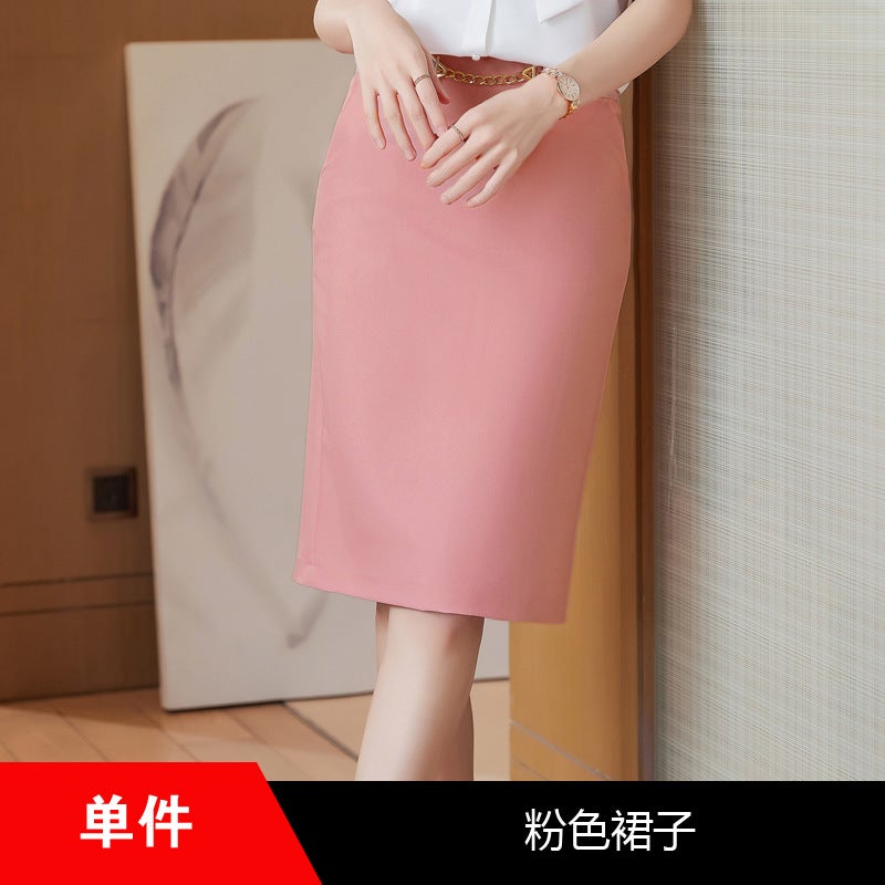 Short-sleeved white shirt womens summer 2024 new professional temperament work clothes womens ribbon shirt chiffon top 1096 pink skirt