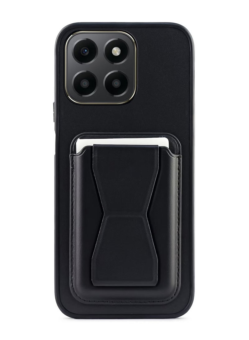 غطاء خلفي من الجلد مع محفظة بطاقات، جراب قابل للطي مقاوم للصدمات متوافق مع Realme 14X/Realme C75 (أسود)