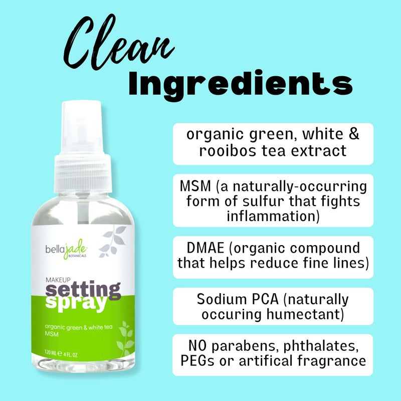 Bella Jade Makeup Setting Spray for Face - Long Lasting Mist: Hydrating Dewey Finishing + Organic Green Tea & MSM - All Skin Types - Large 4 oz Bottle - Image 3