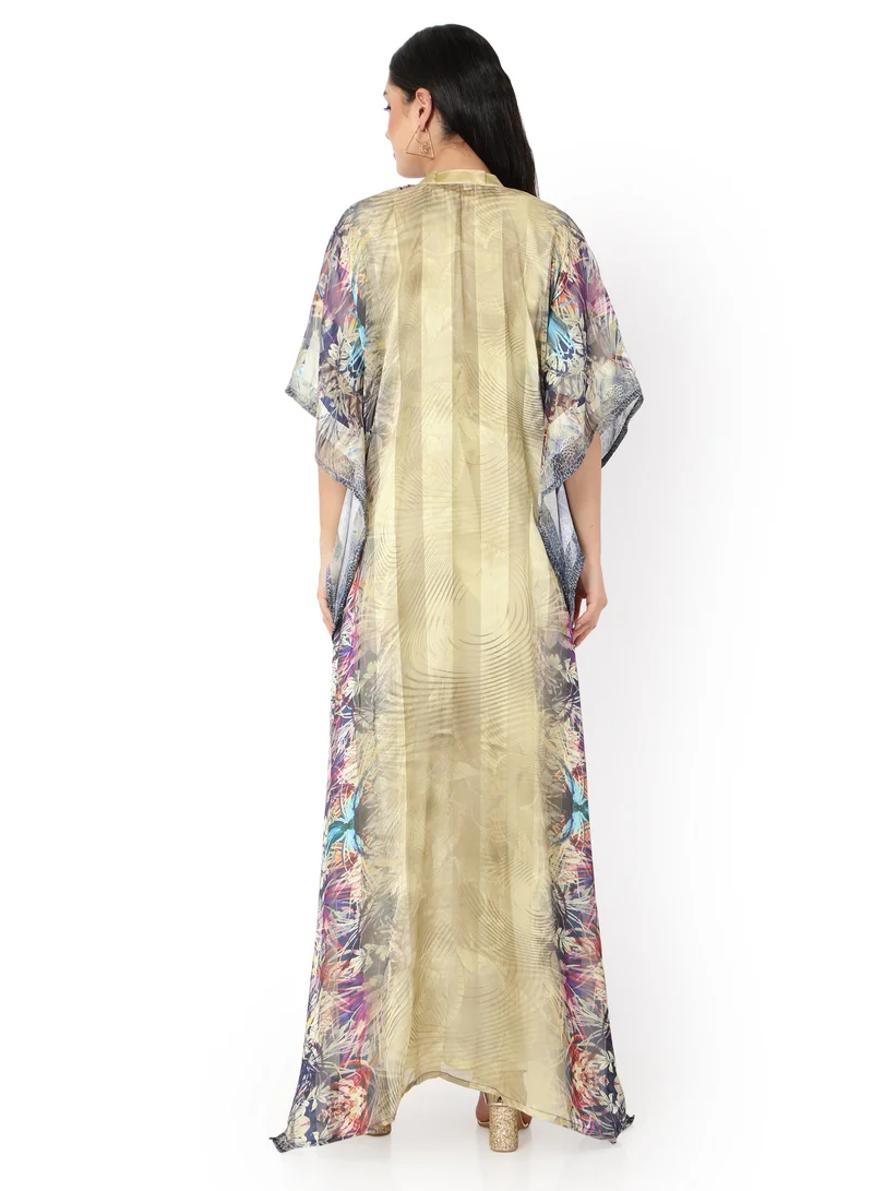 هانا آند سارا LONG EMBROIDERED ELEGANT PRINTED ARABIC KAFTAN JALABIYA DRESS